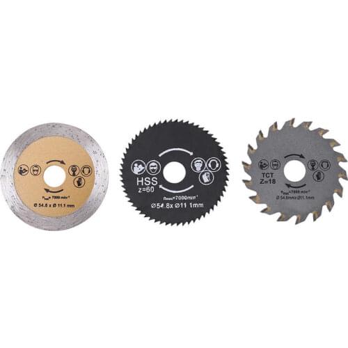 HSS Circular Saw Blades Mini 3pcs 54 8mm Cutting Kit Tools with Mandrel for Hobby Drills