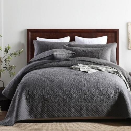 CHAUSUB Gray Bedspread Cotton Quilt 3pcs Set King Size Embroidery Bed Cover Sheets 2 Pillowcase Quilted Coverlet Summer Blanket
