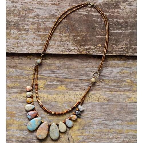 Chokers for Women Teardrop Natural Stones Seed Beads Short Statement Necklace Luxury Multilayers Jewelry Dropshipping