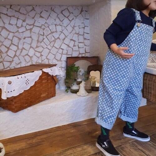 2021 Autumn/winter Childrens Overalls Korean Childrens Denim Overalls Baby Jeans Kids Loose Denim Overalls for Girls Trousers