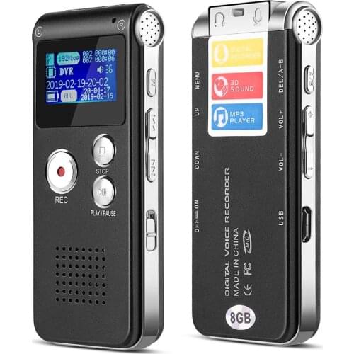 Digital Voice Recorder with Built-in Microphone Speaker, Audio MP3 Player, 8GB Sound Dictaphone, A-B Repeat, Backlit Display