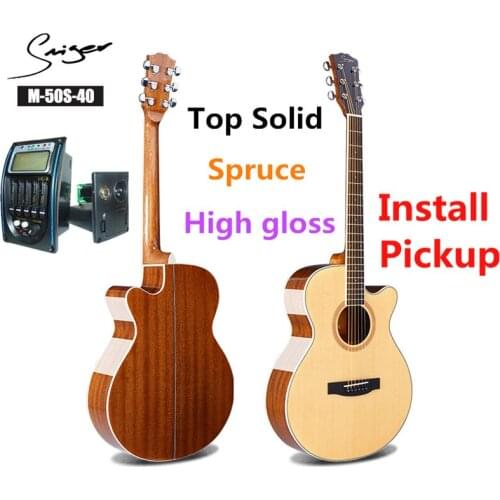 Guitar Solid Spruce Acoustic Electric Steel-String 40 Inches A-Body Guitarra 6 Strings Folk Pop Cutaway Wood Color Guitars