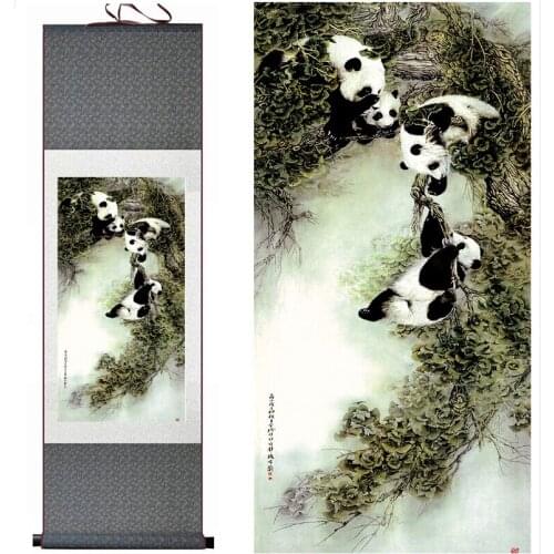 Pandas painting traditional Chinese Art Painting silk scroll panda art painting panda pictures
