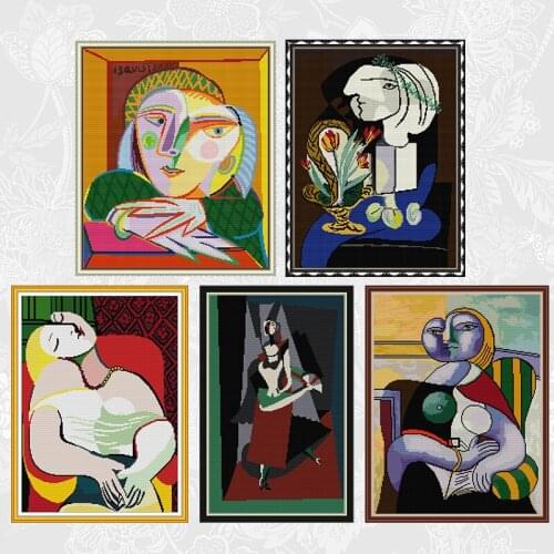 Picassos Paintings Cross Stitch Counted Fabric Printed Canvas DMC Embroidery Sets DIY Handwork Needlework Cross Stitch Kits