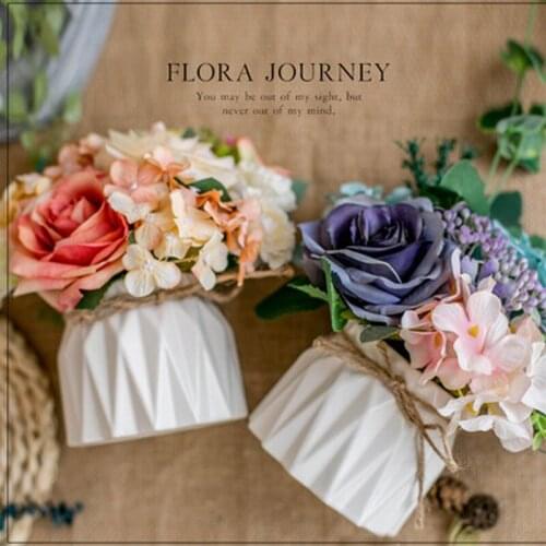 Install ceramic hemp rope vase rose emulation plant potted home decoration fake flowerpot