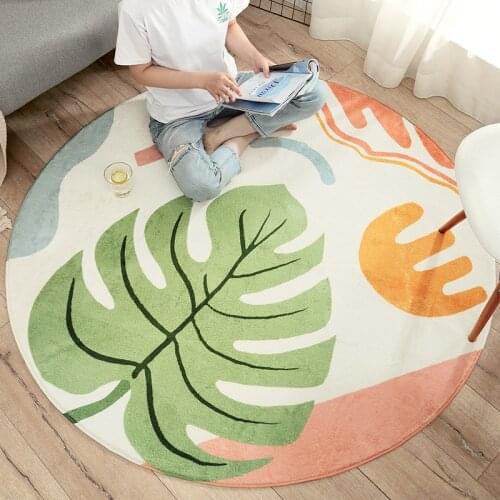 Round Carpet Area Rugs Plants Leaves Floral Carpets for Household Living Room Sofa Non-Slip Lambskin Chair Mat