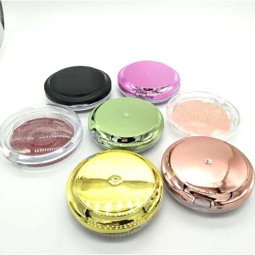 Hot sale round eyelash packaging glitter round eyelash case plastic eyelash box for 10-25mm eyelash