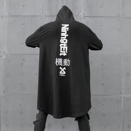 Men autumn winter irregular hem design punk hip hop long hoodie vintage pullover man harajuku gothic hooded sweatshirt cloak