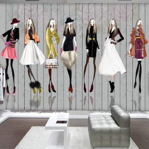 Custom Any Size Mural Wallpaper 3D Wooden Board Fashion Hand-painted Beauty Clothing Store Beauty Shop Background Wall Decor 3 D