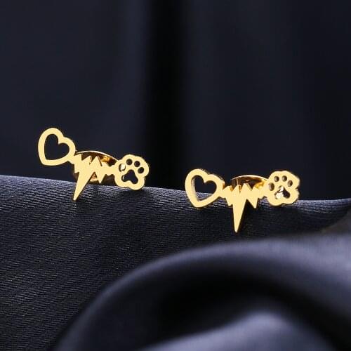 Stainless Steel Earrings Dog Paw Heartbeat Fashion Stud Earrings Classic Simple Earrings For Women Jewelry Wedding Party Gifts