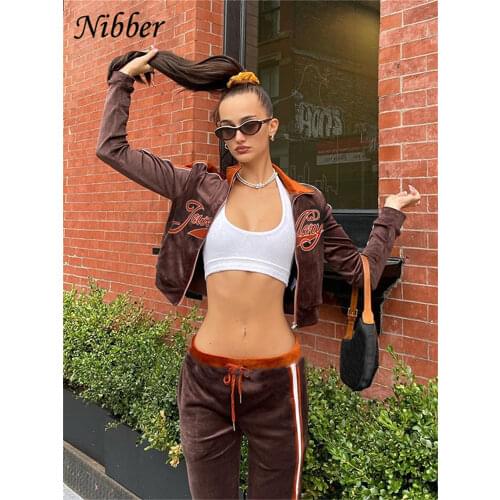 Nibber Velvet Tracksuit Zipper Top Jacket +Pants 2 Two Piece Sets For Women Fitness Activity Outfit Street Casual Wear Female