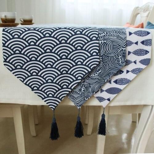 New Japonic Style Table Runner Cotton And Linen Simple Corrugated And Plaid Tassel Table Side Tassel Home For Decoration Bedside