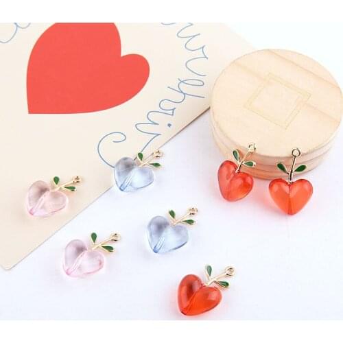 Newest 30pcs/Lot 17*28mm Transparent Colors Heart Peach Charms Ornament Accessories Earring Floating Pendant Ornaments