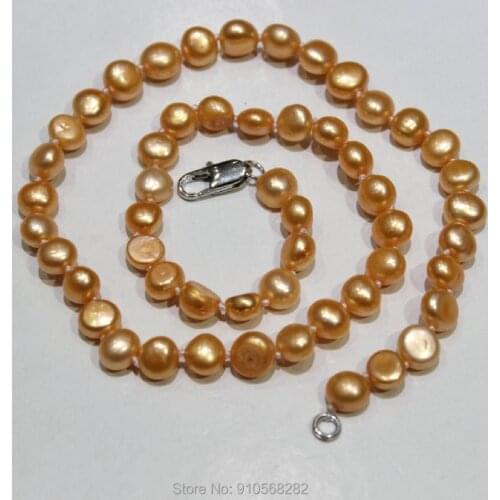 Orange freshwater pearl necklace Baroque 7-8mm 17INCH