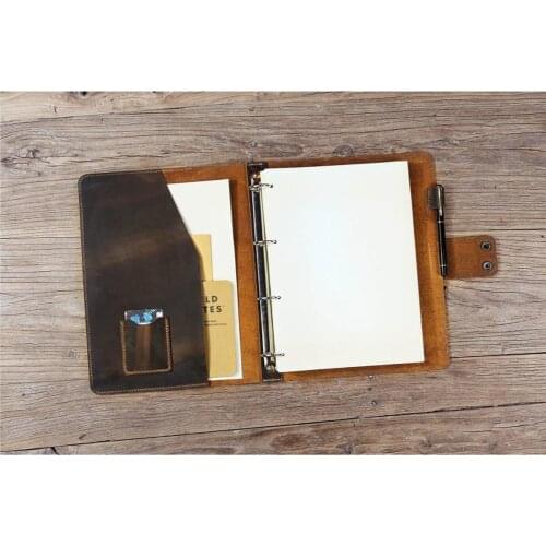 Personalised leather A4 ring binder , retro leather A4 4 ring binder folder , leather A4 portfolio
