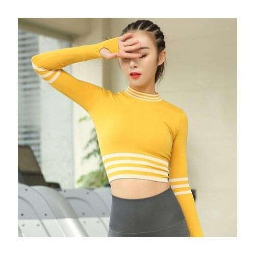 Striped Long Sleeve Workout Tops Women Gym Crop Top Yoga Shirt Sports Wear For Women Fitness Sport Yoga Shirt Fit Fitness
