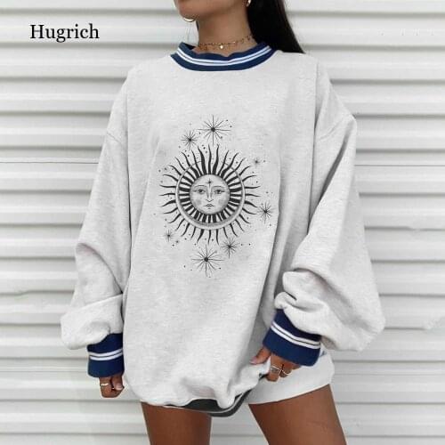 Plus Size Autumn Winter Sun Star Sweatershirts Womens Casual Loose Pullover Cute Youg Girls Hoodies Female Clothes Gray Oversize