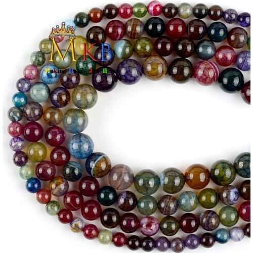 Multicolor Dragon Veins Agates Natural Stone Round Onyx Beads For Jewelry Making 6 8 10mm Diy Bracelet Neckacel Accessories 15"