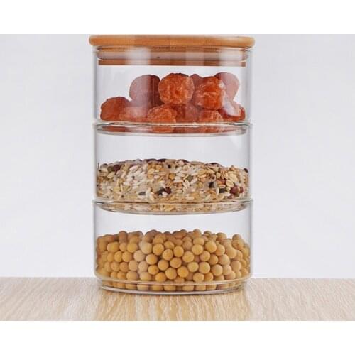 Stackable glass canisters set food storage jar containers with airtight seal bamboo lid