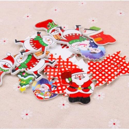 Mix Wooden Christmas Series Pattern Scrapbooking Craft For Handmade Accessory Sewing Home Decoration DIY 20-40mm 20pcs