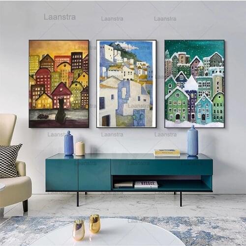 Modern Cartoon Abstract City Scape Posters Prints Vinterstaden Axarquia Canvas Painting Wall Art Pictures for Livingroom Decor