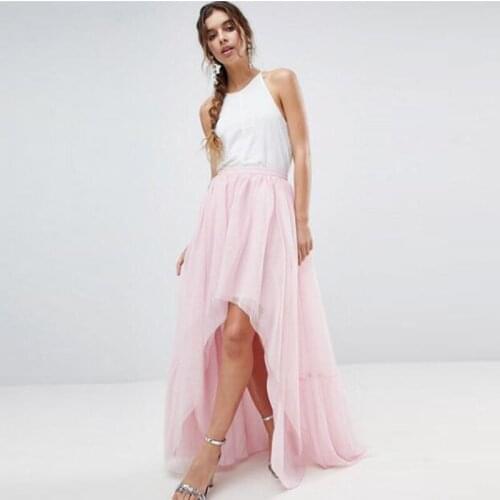 Light Pink High Low Hem Tulle Skirts Zipper Style Soft Tutu Skirt For Lady Formal Party Custom Fashion Made High Quality Skirts