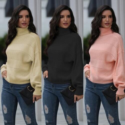 Sweater Women Pullover 2021 Sweater Women Winter New high-neck Hollow Loose Knit Pullover Warm Sweaters Dropshipping SJ3248