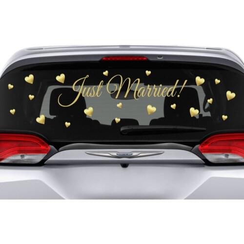 Gold Hearts Just Married Sing Vinyl Decal Wedding Sticker Wedding Car Decal Car Window Glass Decor Poster B108