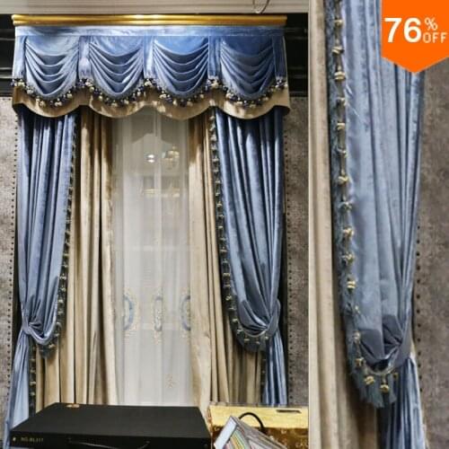 Grey Blue Sky Blue Shallow Bed Room Hook Style Valance curtain curtain For Luxury Study Room Holy France Count curtain curtains