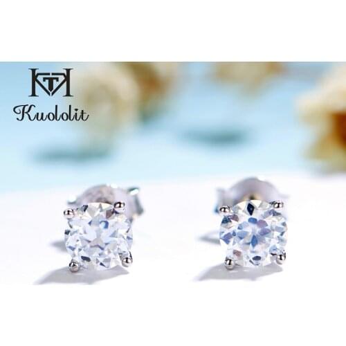 Kuololit 14K 10K OEC Moissanite White Gold Stud Earrings for Women Solid Yellow Gold Rose Gold D Color Solitaire Fine Jewelry