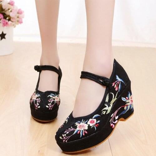 Womens Flower Embroidery Wedge Heel Round Toe Retro Wedding Shoes Platform Pumps Floral Summer 21 Styles
