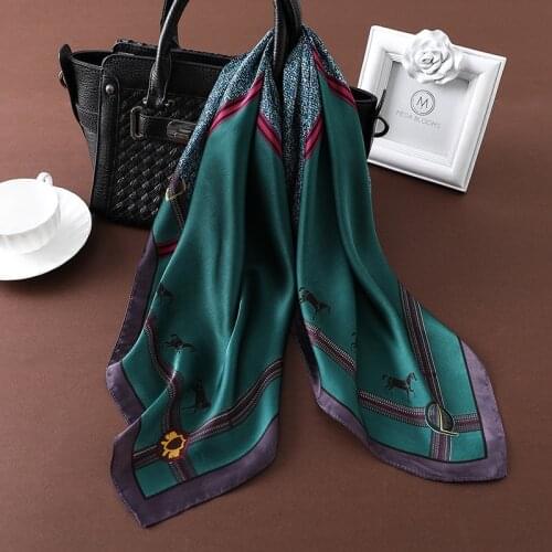 Women Silk Scarf Luxury Horse Print Brand Square Neck Scarves Lady Foulard Head Band Large Handkerchief 2021 Fashion