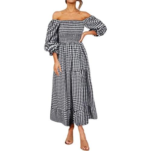 Women Bohemia Striped Print Long Dress Elegant Backless Slash Neck Dresses Temperament Long Sleeve Tunic A-line Vestidos Robe