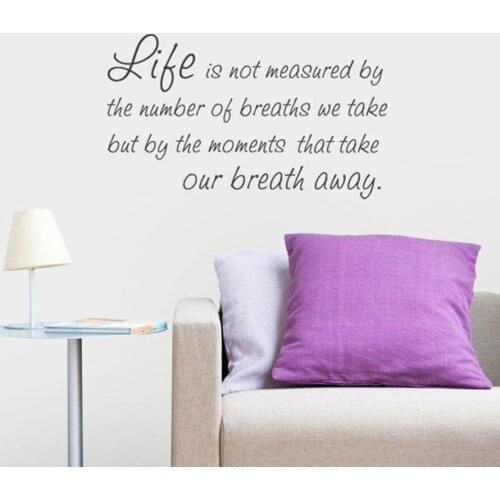 Life Breaths Quotes Wall Decals Home Decor Living Room Bedroom Vinyl Wall Stickers Removable Single Color Word Mural S066