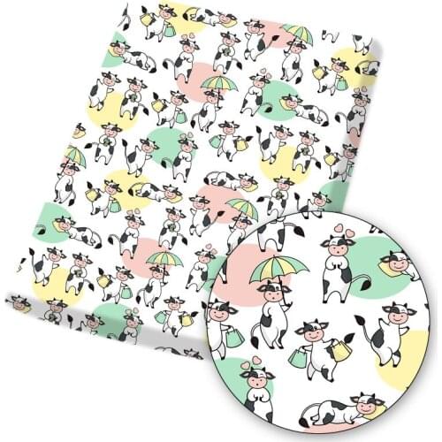 Polyester Cotton Fabric Cartoon Pattern Cartoon Cow Print Home Textile Garment Sewing Crafts Mask Material 45*145cm 1pc