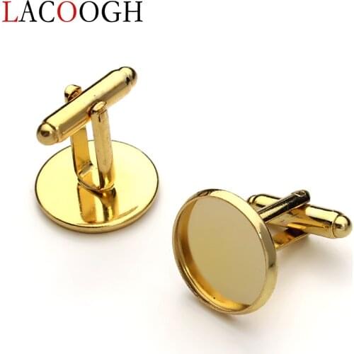 10pcs Fashion Gold Color Cufflink Settings Cameo Cabochon Base Tray Bezel Blank for Round 12 14mm Cabochons DIY Handmade Craft