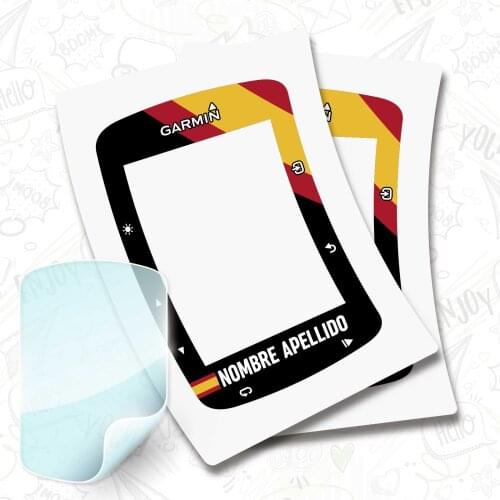 2 X flag stickers Spain name on vinyl for GARMIN 520 + PROTECTOR hydrogel bike BTT bike customizable