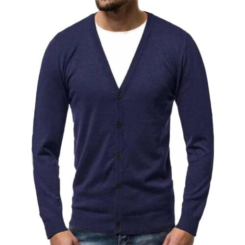 2019 Solid Comfy Knitted Sweater Mens Autumn Winter Warm Pullover Cardigan Button Blouse Tops Men Winter Sweater