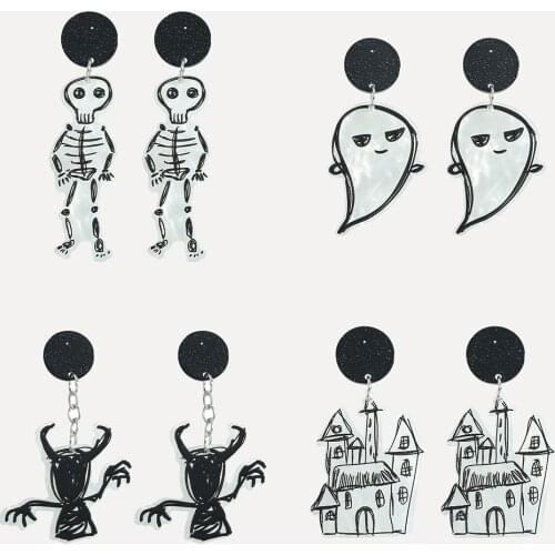 Miwens 2021 Acrylic Transparent Halloween Skeleton Dangle Earrings for Women Charm Ghost Resin Hanging Earrings Devil Ear Bijoux
