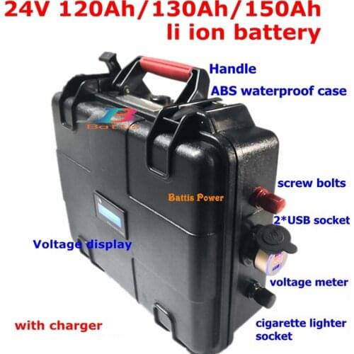 24V 150Ah waterproof 24V 120AH Lithium ion battery 24V 130Ah li-ion for EV scooter golf cart UPS backup power +10A Charger