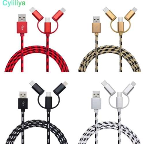 30pcs New Universal Android Phone High Quality USB Speed Charging Cable Micro USB 3 in 1 Multiple Nylon Braided USB Type-C Cord