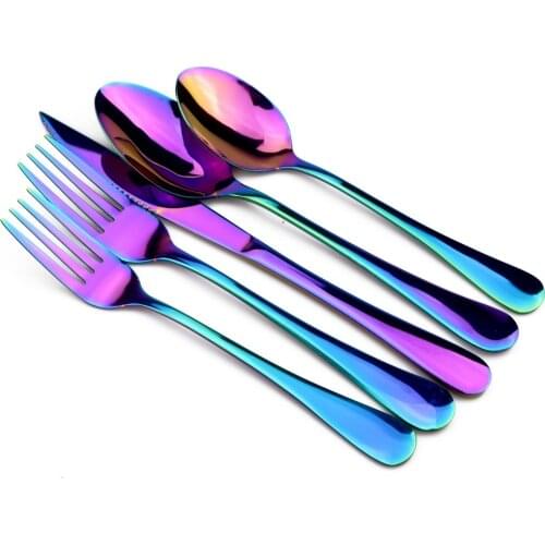 5PCS/SET New Arrival Cutlery set Iridescent Rainbow Colorful Stainless Steel Dinnerware Set Mirror Polishing Steak Knife for 1