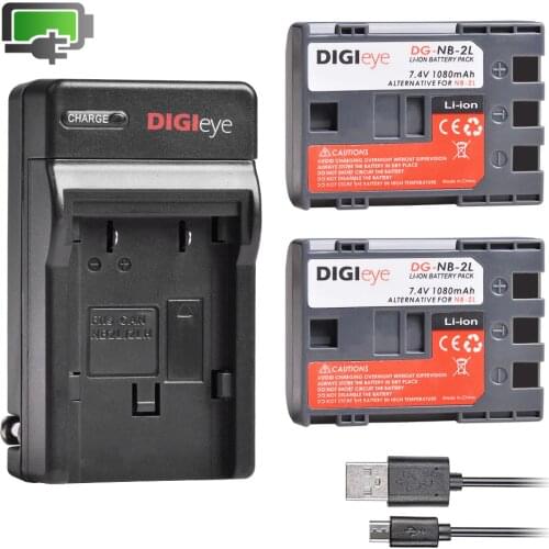 2Pcs NB-2L NB-2LH NB2L Battery + Charger Kit for Canon PowerShot G7 G9 S30 S50 S60 S70 S80 EOS 400D 350D Rebel XTi XT