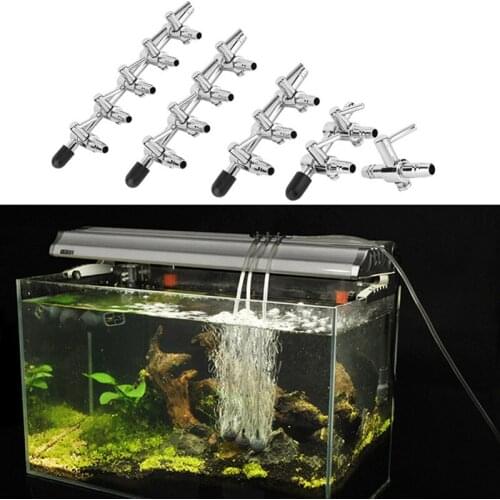Aquarium Fish Tank Air Pump Splitter Distributor Flow Tube Pipeline Stainless Steel Control Valve Aquaria Accessories 5 Ways