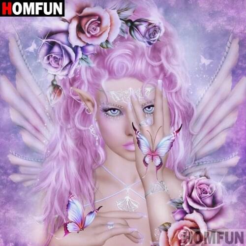 HOMFUN Full Diamond Embroidery Diy 5D Diamond Painting Cross Stitch "butterfly fairy" Full Drill Home Room Decor A00543