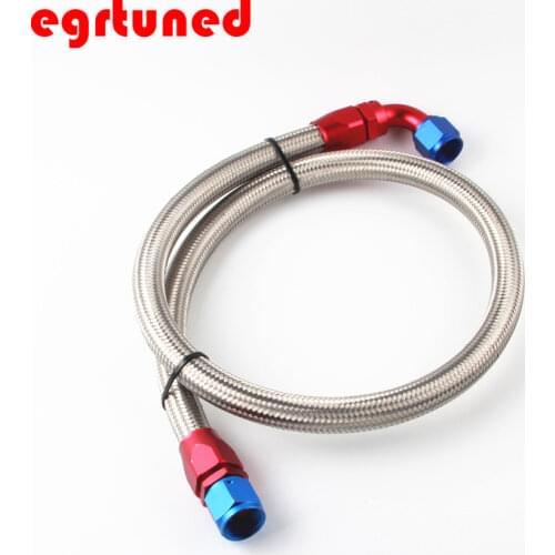 AN10 1Meter 1.2M 1.4M Stainless Steel Brained Oil Hose Line Tube With 0Degree 90Degree Swivel End Fitting Installed