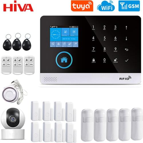 Wireless WIFI GSM Home Security Alarm System with Tuya Smart Life APP PIR Motion Sensor IP Camera Compatible With Alexa & Google