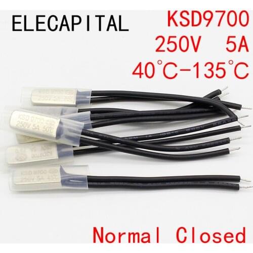 2PCS KSD9700 250V 5A Bimetal Disc Temperature Switch N/C Thermostat Thermal Protector 40~135 degree centigrade