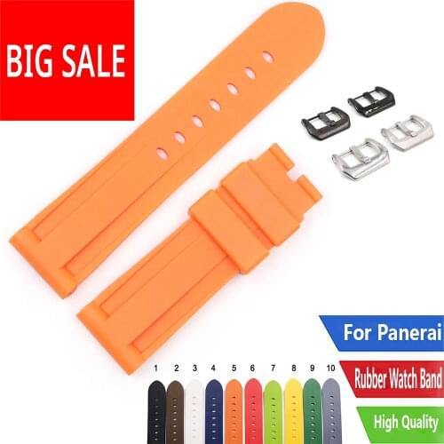 CARLYWET 24mm Pure Color Waterproof Silicone Rubber Replacement Watch Band Strap For Panerai Luminor