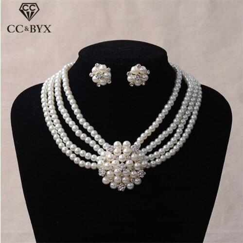 CC jewelry sets necklace women stud earrings pearl flower shape wedding accessories for bridal fashion jewelry party gift TL060